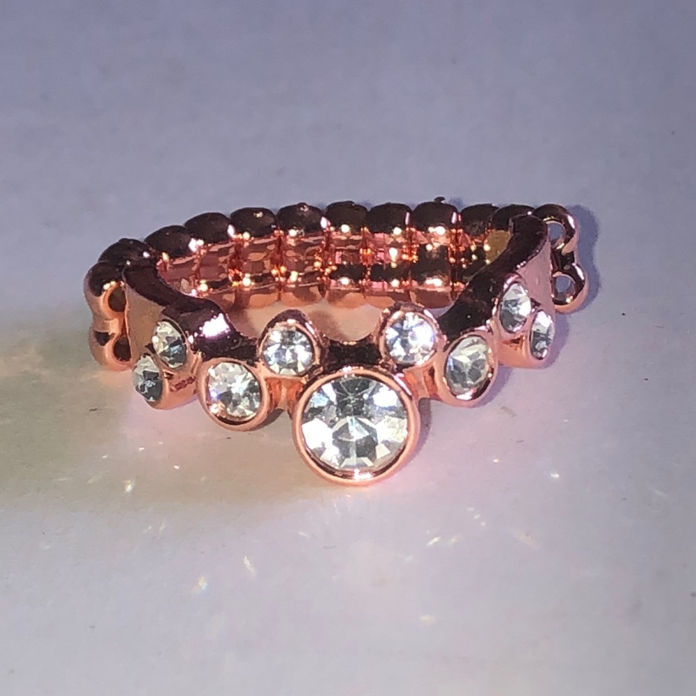 Rose Gold Tone Crystal Stretch Boho Ring